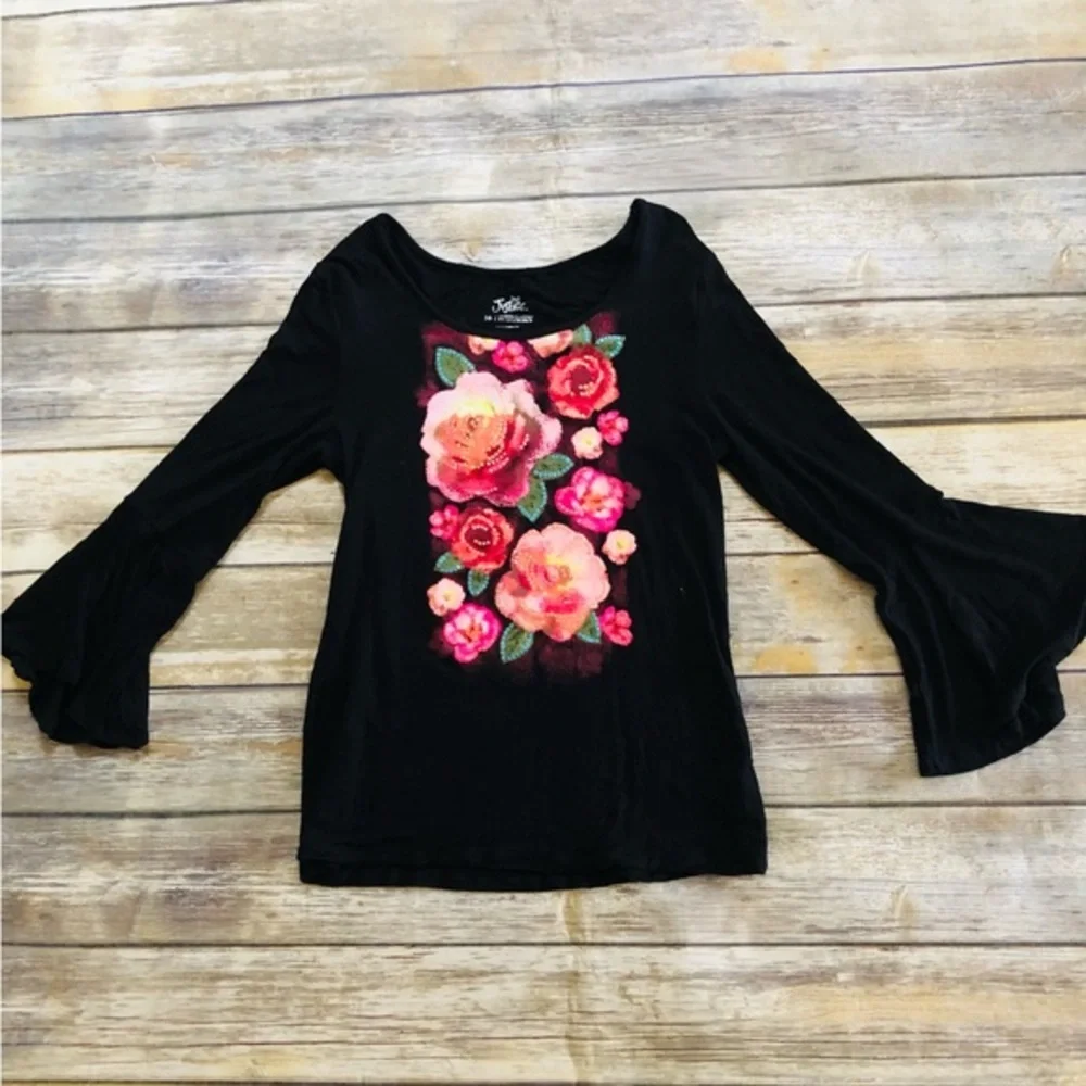 Justice 3/4 sleeve black floral blouse! Size 16